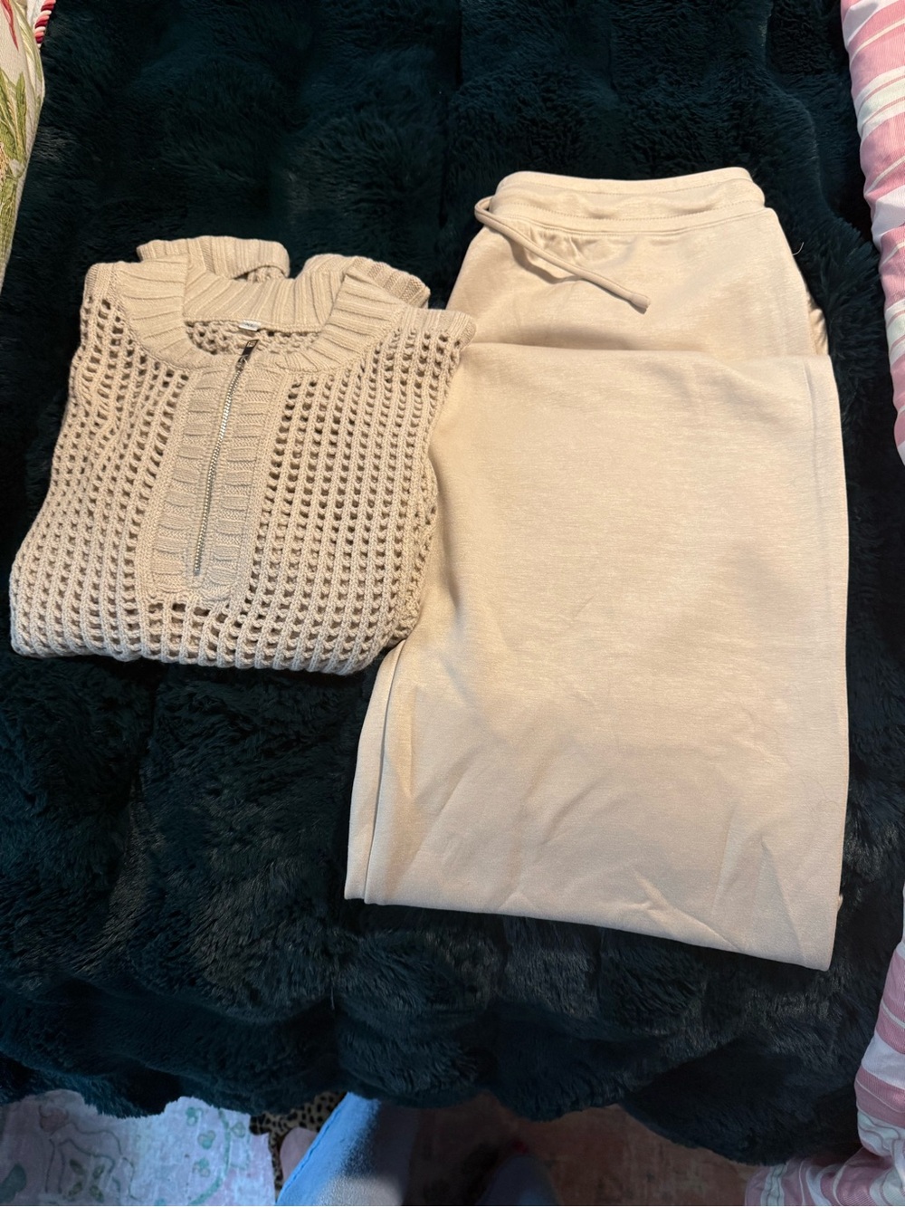 Neutral Cream Knit pants and waffle top set